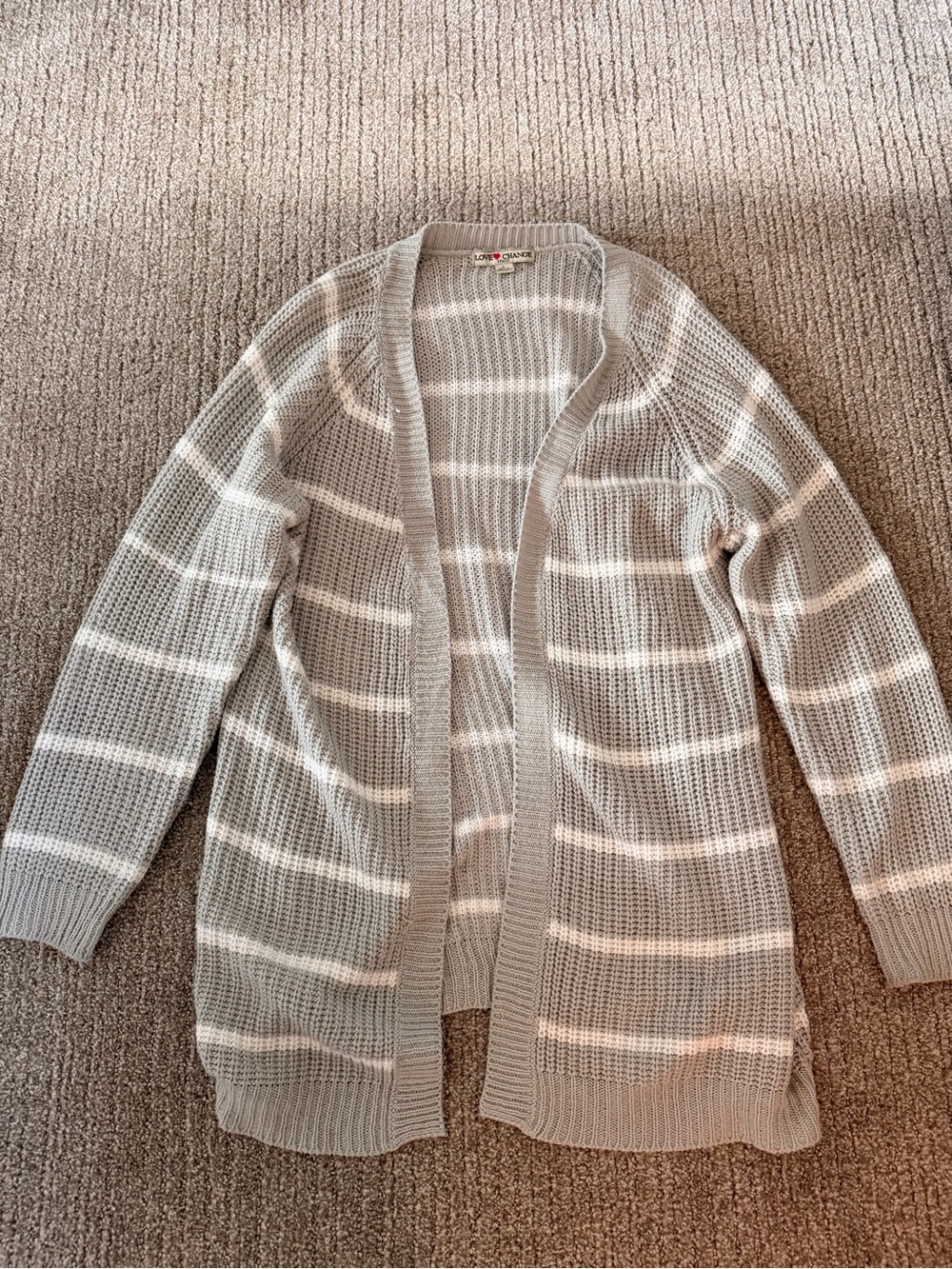 Open-Front Gray & White Striped Cardigan